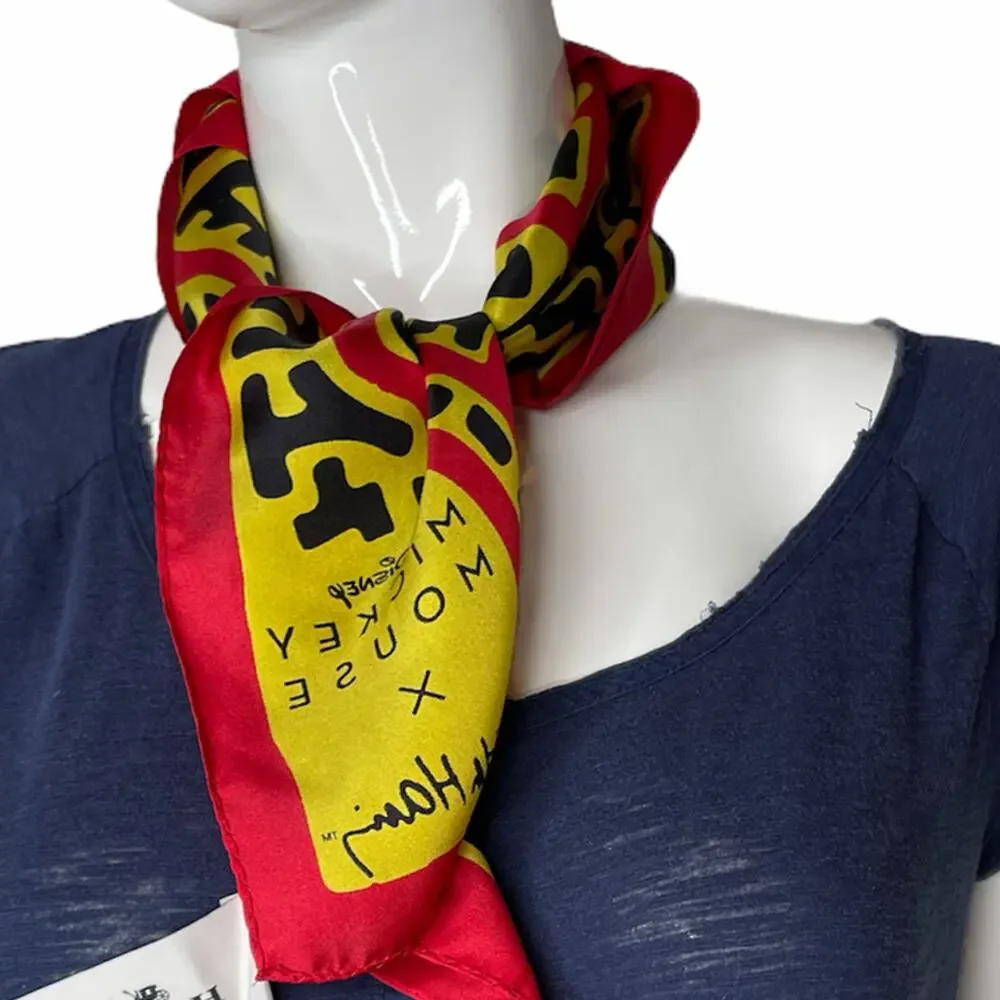 Coach Disney Mickey Mouse X Keith Haring Silk Bandana Scarf NWOT